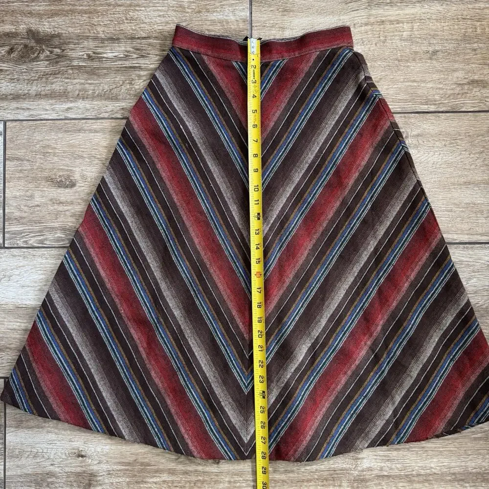 Vintage Juniors Brown Chevron Stripe A-Line Skirt Academia Union Made